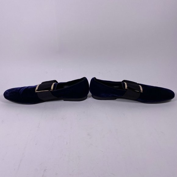 ROGER VIVIER Navy Velvet 'Tuxedo' Metal Buckle Loafers - Picture 4 of 8